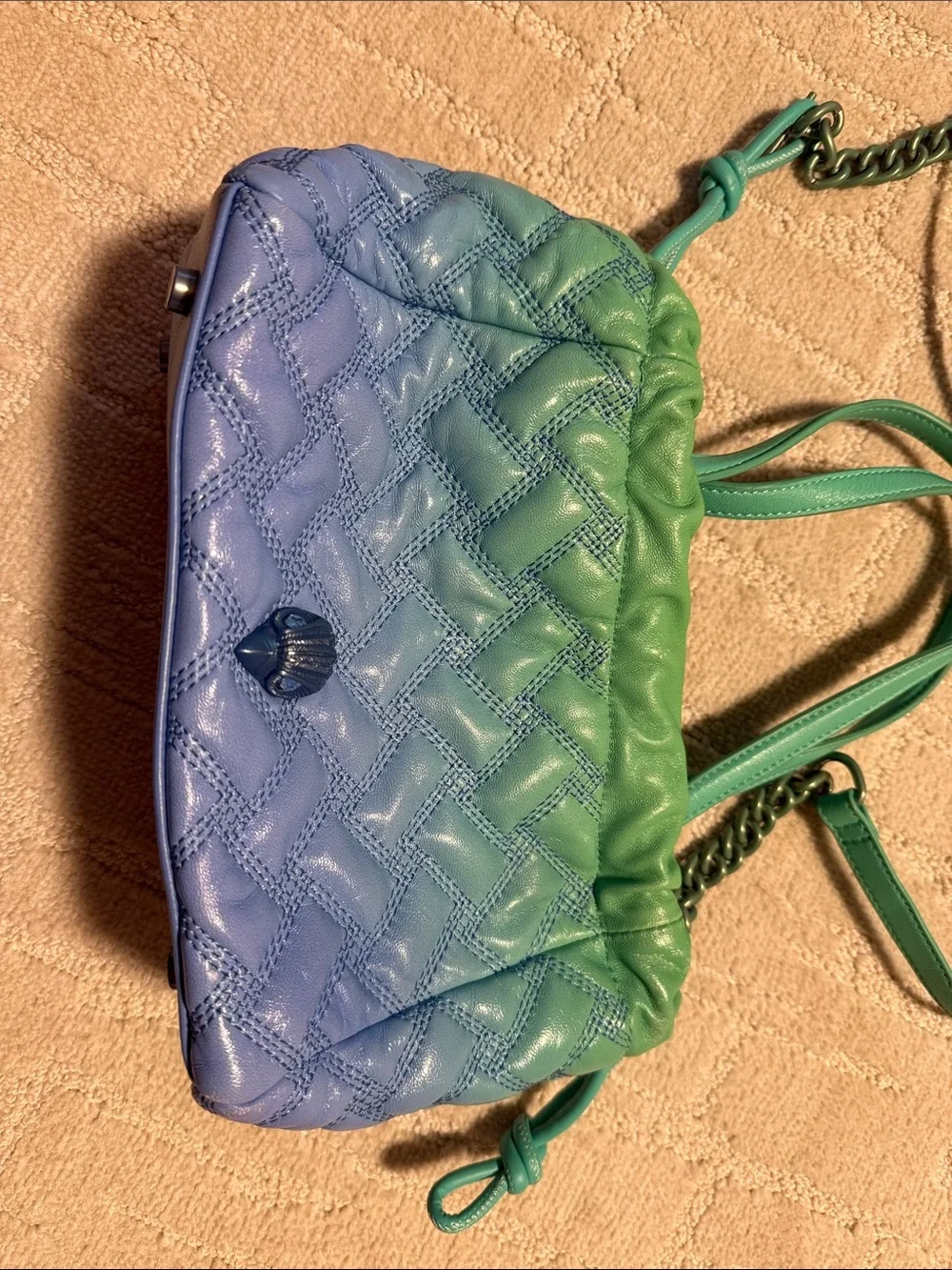 Kurt Geiger Green and Blue Quilted Drawstring Crossbody